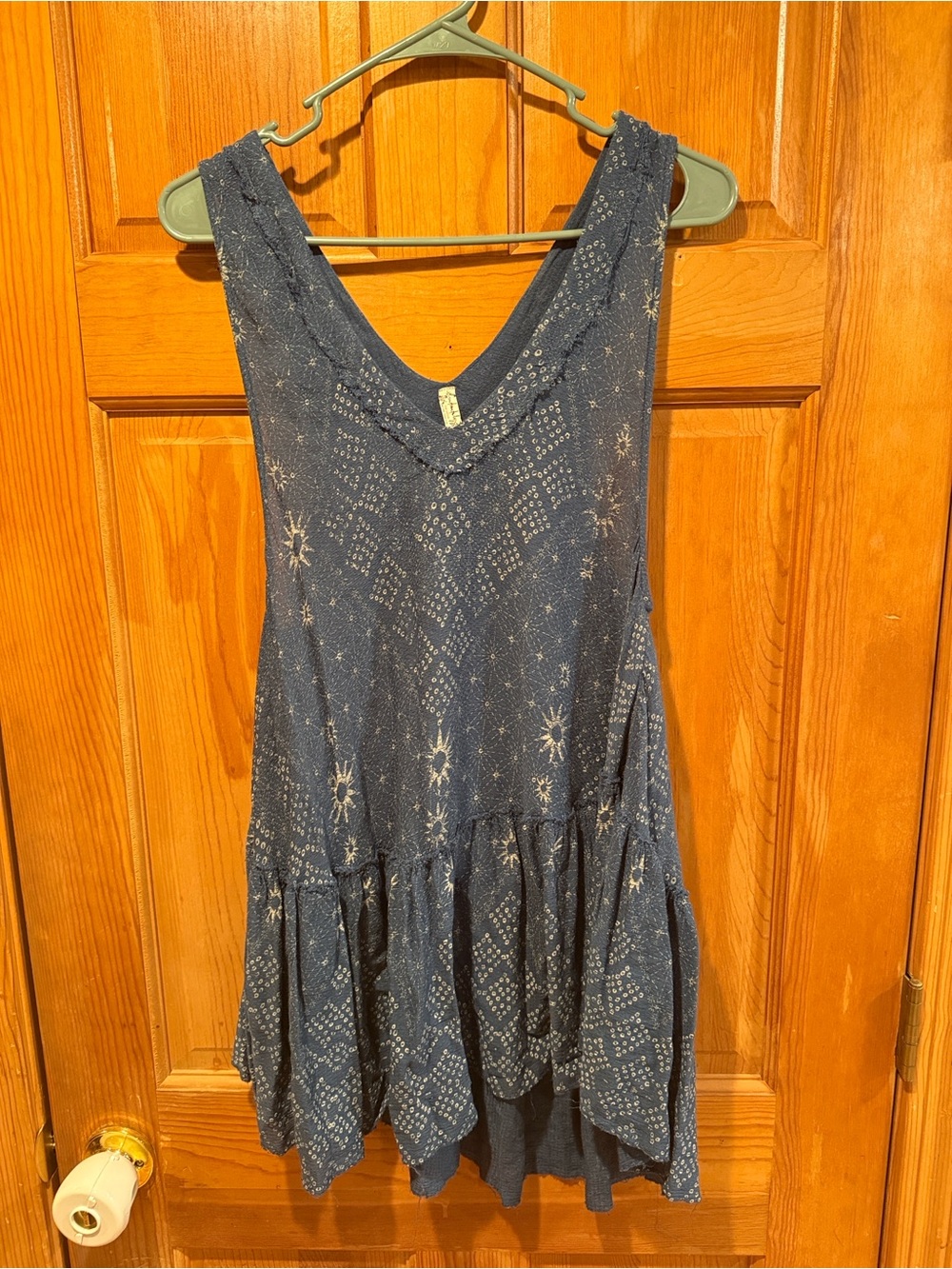 Free People Blue Sleeveless Tiered Knit Dress with Star Print